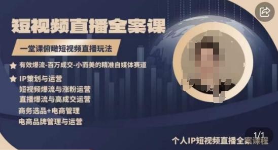 高品质IP短视频直播全案课程，一堂课俯瞰短视频直播玩法-鼎誉项目网