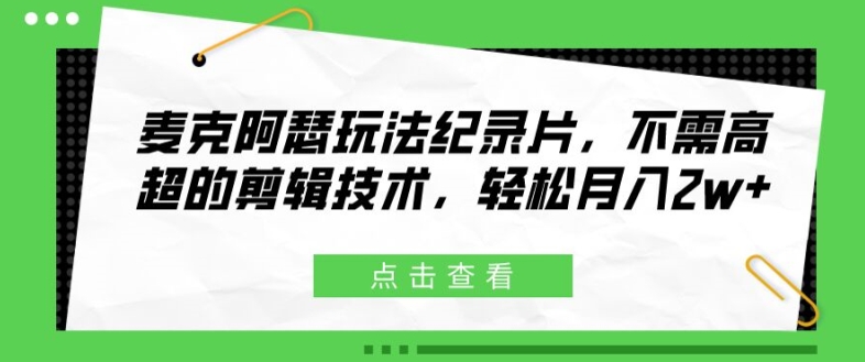 麦克阿瑟玩法纪录片，不需高超的剪辑技术，轻松月入2w+【揭秘】-鼎誉项目网