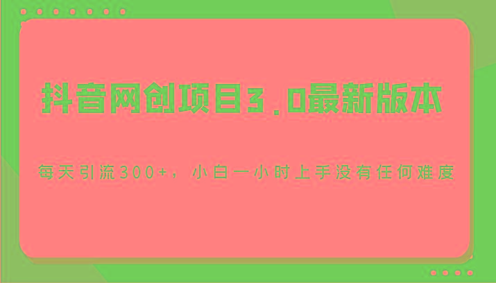 抖音网创项目3.0最新版本，每天引流300+，小白一小时上手没有任何难度-鼎誉项目网
