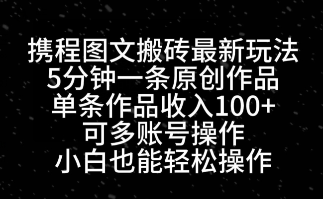 携程图文搬砖最新玩法，5分钟一条原创作品，单条作品收入100+-鼎誉项目网