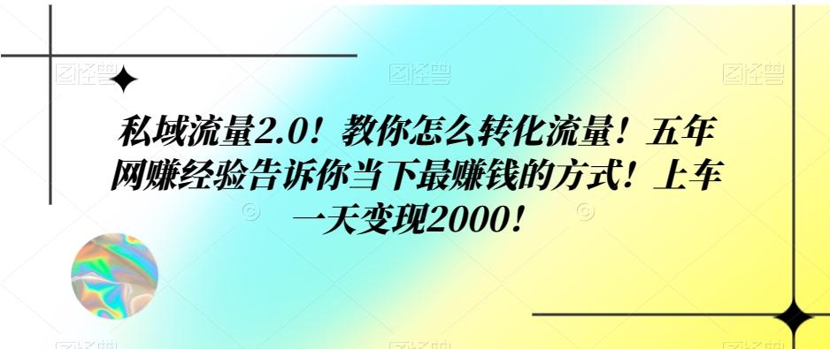 私域流量2.0！教你怎么转化流量！五年网赚经验告诉你当下最赚钱的方式！上车一天变现2000！-鼎誉项目网