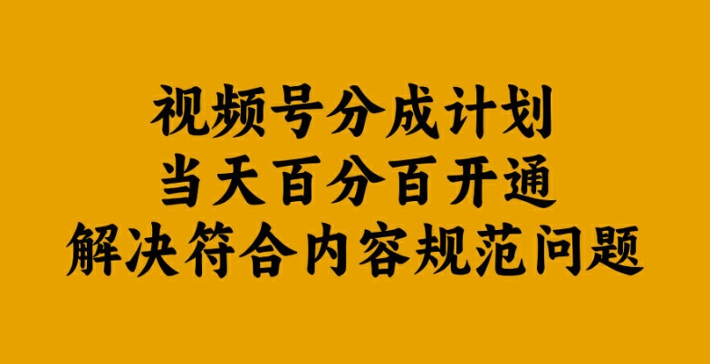 视频号分成计划当天百分百开通解决符合内容规范问题【揭秘】-鼎誉项目网