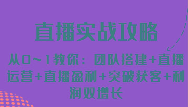 直播实战攻略 从0~1教你：团队搭建+直播运营+直播盈利+突破获客+利润双增长-鼎誉项目网