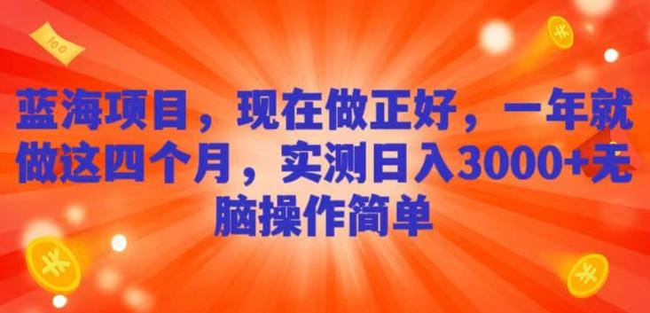 蓝海项目，现在做正好，一年就做这4个月，实测日入3000+，无脑简单操作-鼎誉项目网