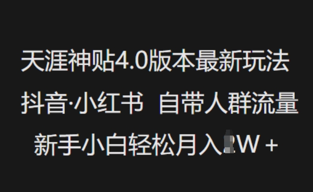 天涯神贴4.0版本最新玩法，抖音·小红书自带人群流量，新手小白轻松月入过W-鼎誉项目网