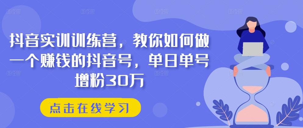 抖音实训训练营，教你如何做一个赚钱的抖音号，单日单号增粉30万-鼎誉项目网
