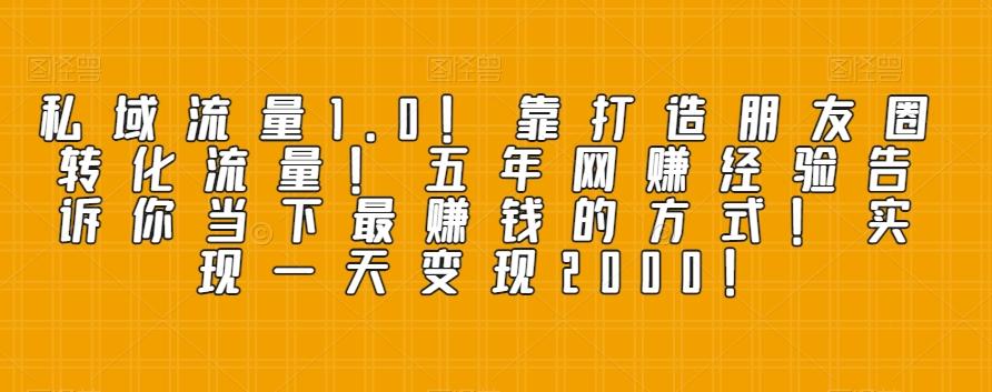 私域流量1.0！靠打造朋友圈转化流量！五年网赚经验告诉你当下最赚钱的方式！实现一天变现2000！-鼎誉项目网