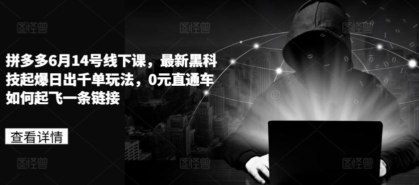 拼多多6月14号线下课，最新黑科技起爆日出千单玩法，0元直通车如何起飞一条链接-鼎誉项目网