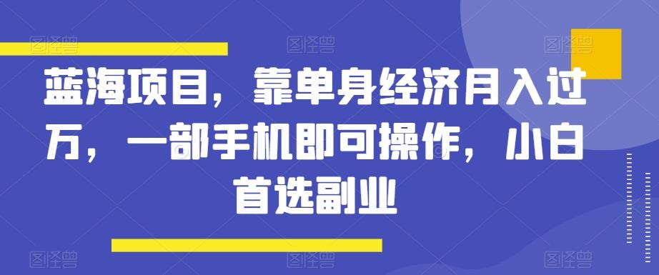 蓝海项目，靠单身经济月入过万，一部手机即可操作，小白首选副业【揭秘】-鼎誉项目网