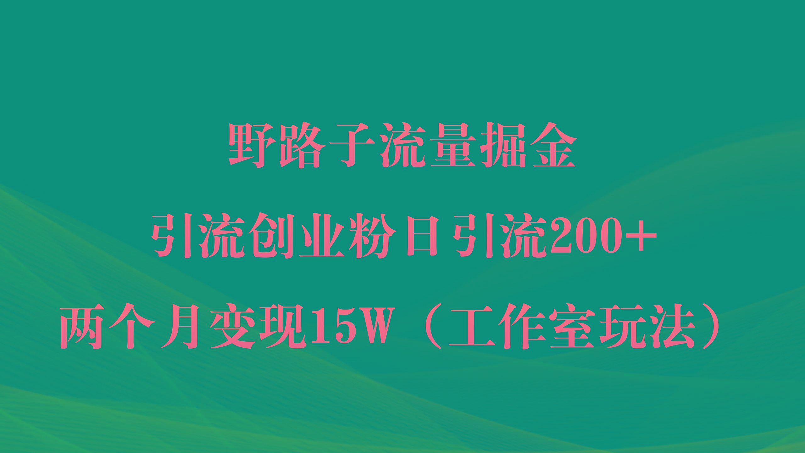 (9513期)野路子流量掘金，引流创业粉日引流200+，两个月变现15W(工作室玩法))-鼎誉项目网