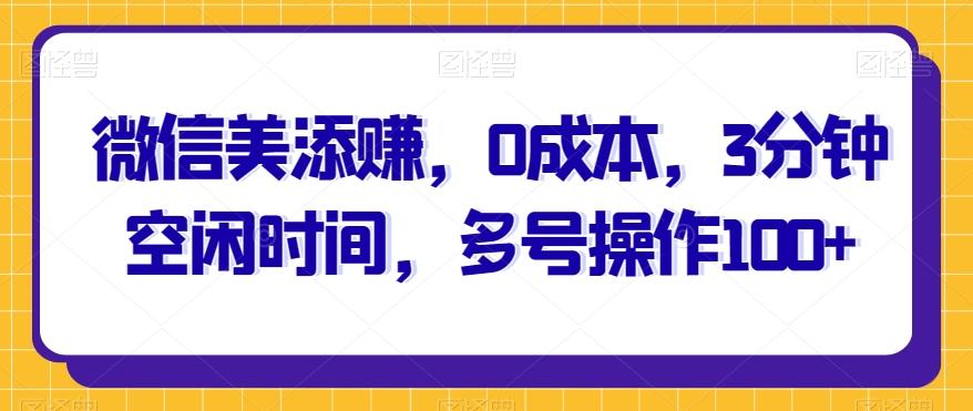 微信美添赚，0成本，3分钟空闲时间，多号操作100+-鼎誉项目网