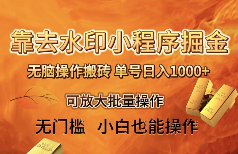 靠去水印小程序无脑操作搬砖，单号日入1000+保姆级教程可放大批量操作【揭秘】-鼎誉项目网