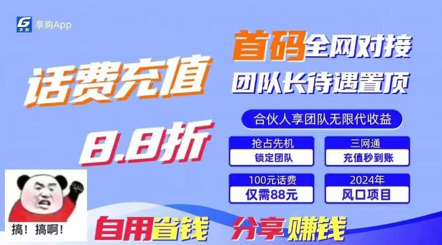 88折冲话费立马到账，刚需市场人人需要，自用省钱分享轻松日入千元，管道收益躺赚模式-鼎誉项目网
