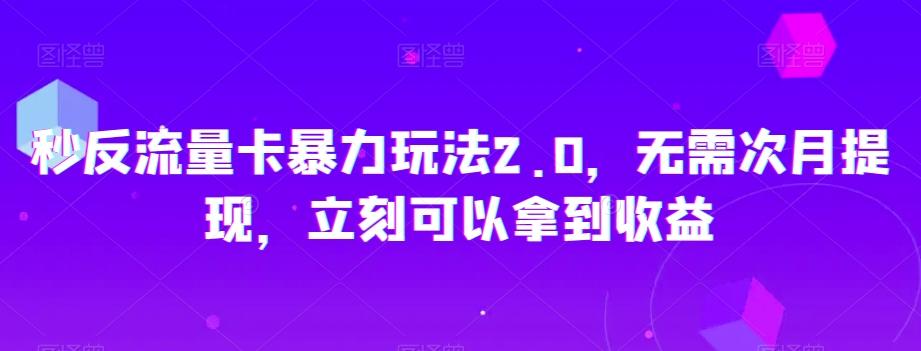 秒反流量卡暴力玩法2.0，无需次月提现，立刻可以拿到收益【揭秘】-鼎誉项目网