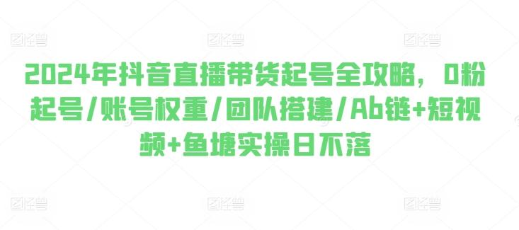 2024年抖音直播带货起号全攻略，0粉起号/账号权重/团队搭建/Ab链+短视频+鱼塘实操日不落-鼎誉项目网
