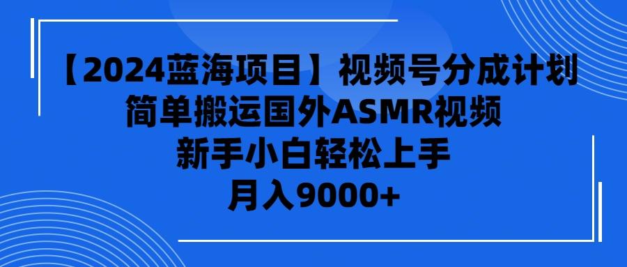 (9743期)【2024蓝海项目】视频号分成计划，无脑搬运国外ASMR视频，新手小白轻松…-鼎誉项目网