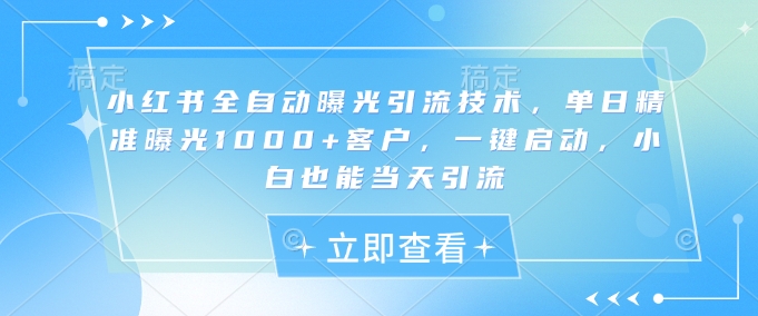 小红书全自动曝光引流技术，单日精准曝光1000+客户，一键启动，小白也能当天引流【揭秘】-鼎誉项目网