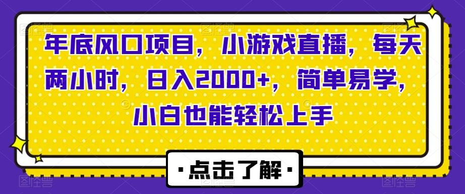 年底风口项目，小游戏直播，每天两小时，日入2000+，简单易学，小白也能轻松上手-鼎誉项目网