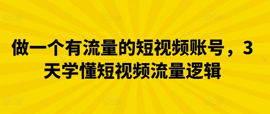 做一个有流量的短视频账号，3天学懂短视频流量逻辑-鼎誉项目网