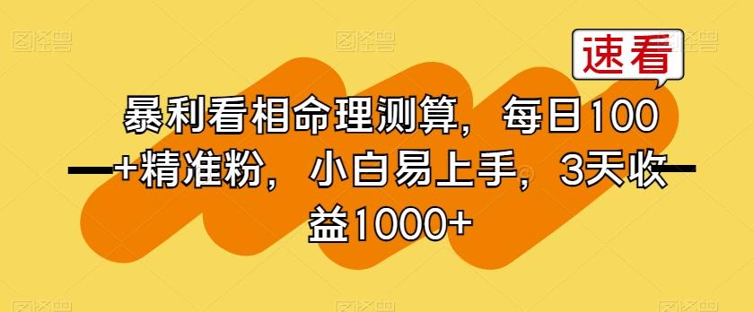 暴利看相命理测算，每日100+精准粉，小白易上手，3天收益1000+【揭秘】-鼎誉项目网