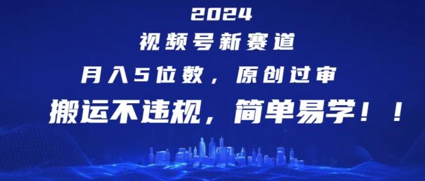 2024视频号新赛道，月入5位数+，原创过审，搬运不违规，简单易学【揭秘】-鼎誉项目网