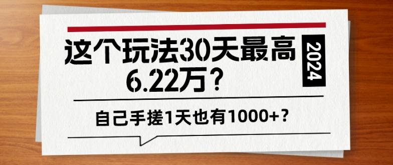 这个玩法30天最高6.22万？自己手搓1天也有1000+？-鼎誉项目网
