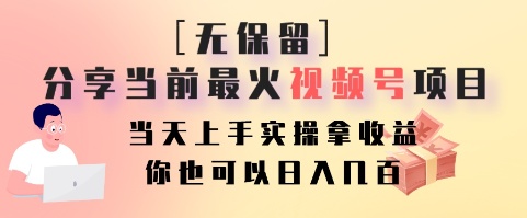 无保留分享当前最火视频号项目,当天上手实操拿收益,你也可以日入几百-鼎誉项目网