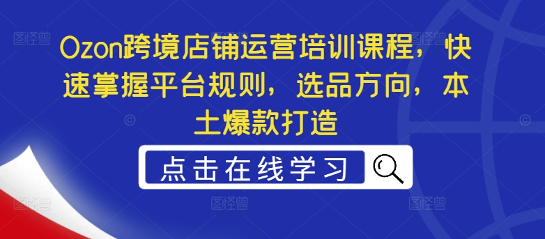 Ozon跨境店铺运营培训课程，快速掌握平台规则，选品方向，本土爆款打造-鼎誉项目网