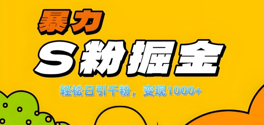 单人单机日引千粉，变现1k+，S粉流量掘金计划攻略【揭秘】-鼎誉项目网