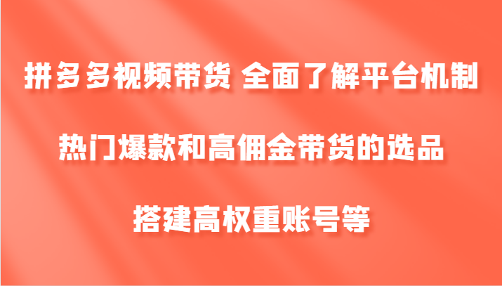 拼多多视频带货 全面了解平台机制、热门爆款和高佣金带货的选品，搭建高权重账号等-鼎誉项目网