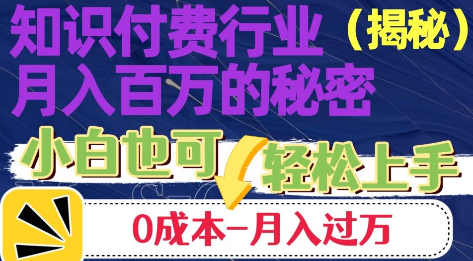 揭秘知识付费行业月入百万的秘密，小白也可轻松上手，月入过万-鼎誉项目网