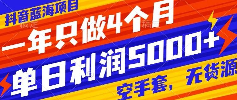 抖音蓝海项目，一年只做4个月，空手套，无货源，单日利润5000+-鼎誉项目网