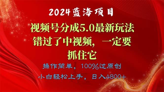 2024蓝海项目，视频号分成计划5.0最新玩法，错过了中视频，一定要抓住…-鼎誉项目网