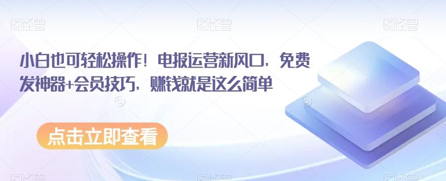 小白也可轻松操作！电报运营新风口，免费发神器+会员技巧，赚钱就是这么简单-鼎誉项目网