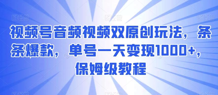 视频号音频视频双原创玩法，条条爆款，单号一天变现1000+，保姆级教程【揭秘】-鼎誉项目网