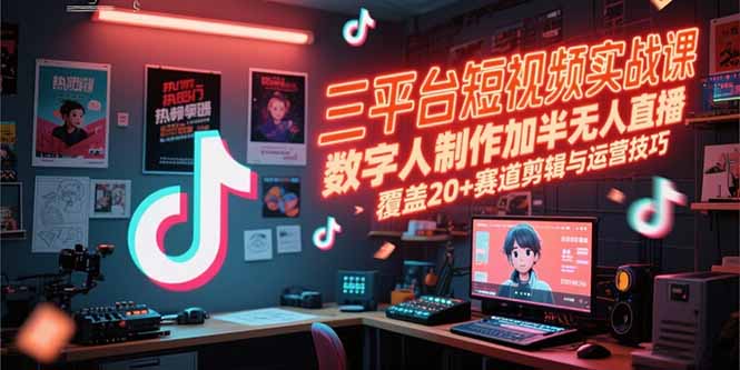 三平台短视频实战课，数字人制作加半无人直播，覆盖20+赛道剪辑与运营技巧-鼎誉项目网