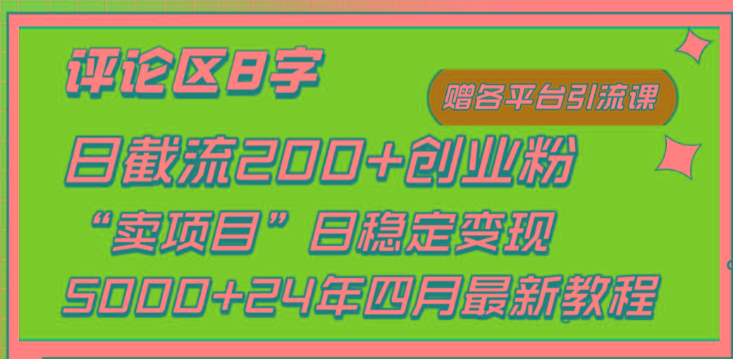 (9851期)评论区8字日载流200+创业粉  日稳定变现5000+24年四月最新教程！-鼎誉项目网