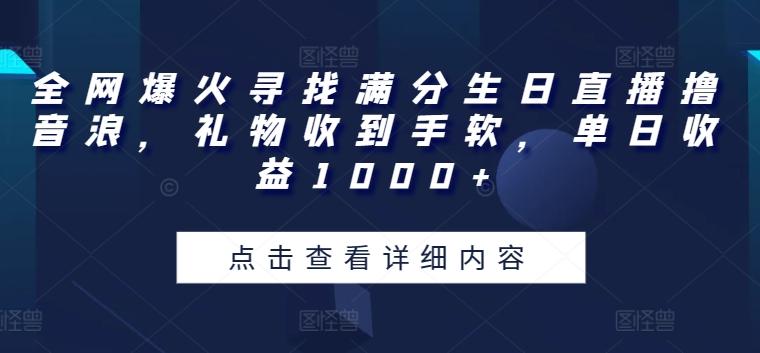 全网爆火寻找满分生日直播撸音浪，礼物收到手软，单日收益1000+【揭秘】-鼎誉项目网