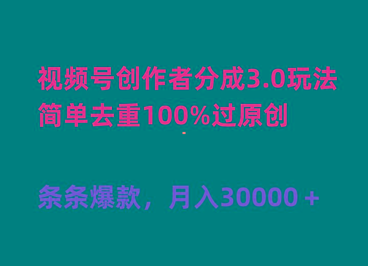 (10002期)视频号创作者分成3.0玩法，简单去重100%过原创，条条爆款，月入30000＋-鼎誉项目网