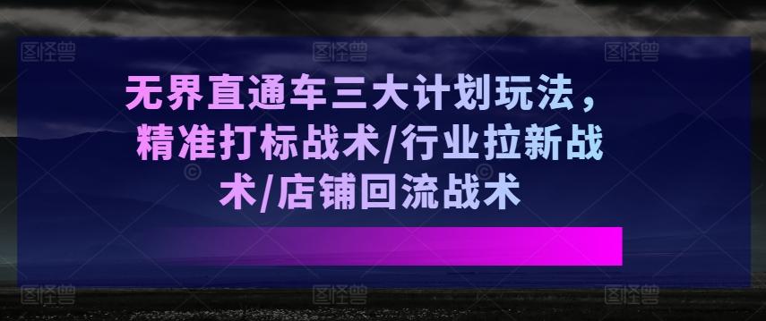 无界直通车三大计划玩法，精准打标战术/行业拉新战术/店铺回流战术-鼎誉项目网