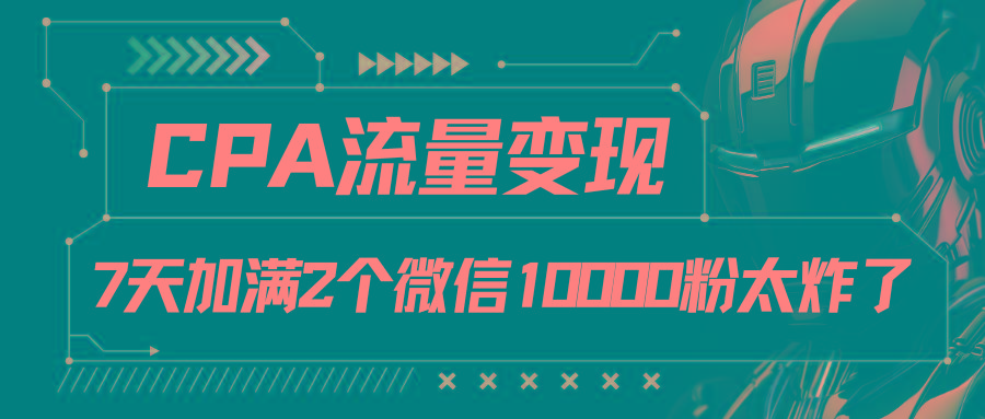 CPA流量变现，7天加满两个微信10000粉-鼎誉项目网