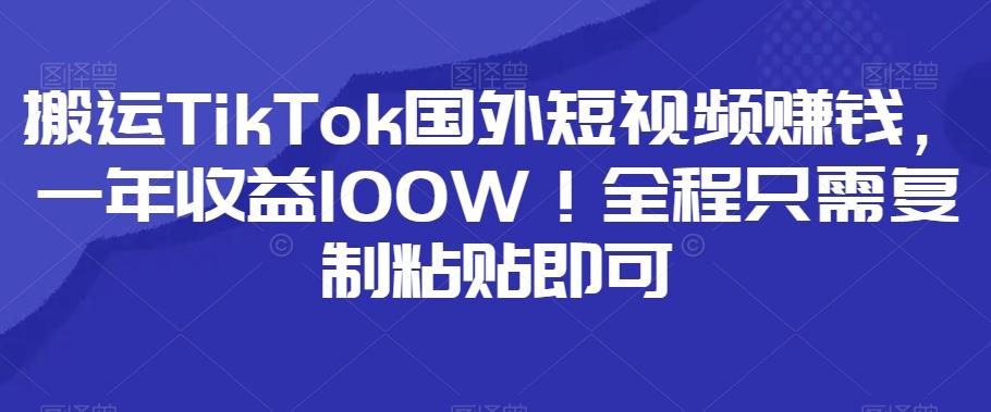 搬运TikTok国外短视频赚钱，一年收益100W！全程只需复制粘贴即可-鼎誉项目网