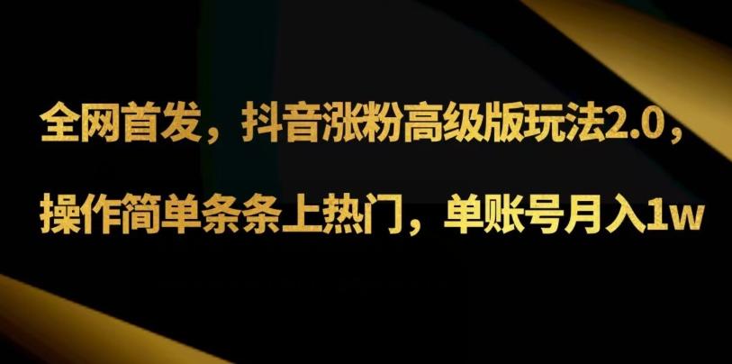 抖音涨粉高级版玩法3.0，操作简单条条上热门，单账号月入1w可批量矩阵（附1500素材）-鼎誉项目网