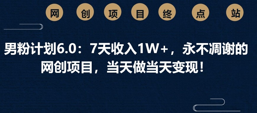 男粉计划6.0:7天收入1W+,永不凋谢的网创项目,当天做当天变现!-鼎誉项目网