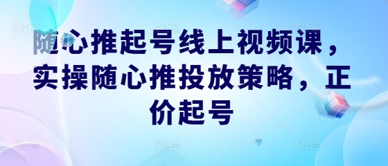 随心推起号线上视频课，实操随心推投放策略，正价起号-鼎誉项目网
