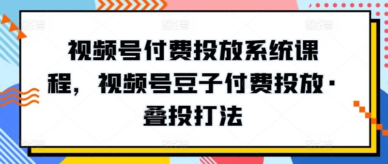 视频号付费投放系统课程，视频号豆子付费投放·叠投打法-鼎誉项目网