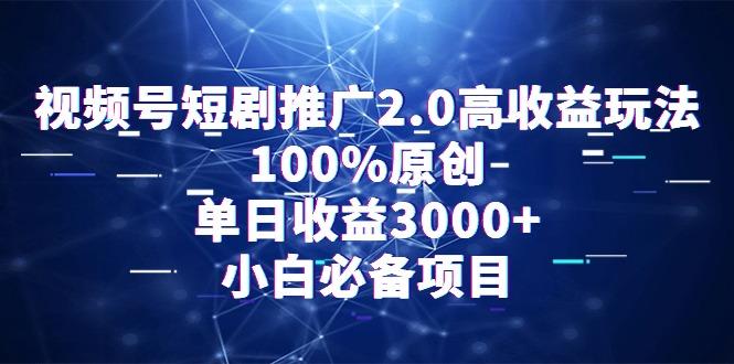 视频号短剧推广2.0高收益玩法，100%原创，单日收益3000+，小白必备项目-鼎誉项目网