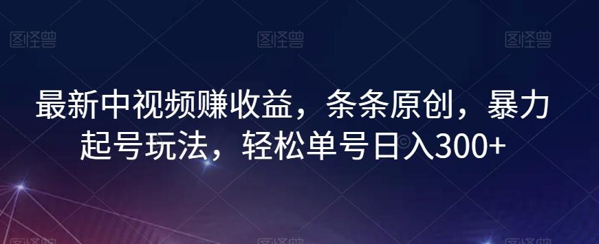 最新中视频赚收益，条条原创，暴力起号玩法，轻松单号日入300+【揭秘】-鼎誉项目网