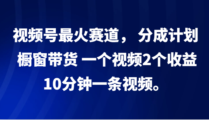 视频号最火赛道， 分成计划， 橱窗带货，一个视频2个收益，10分钟一条视频。-鼎誉项目网