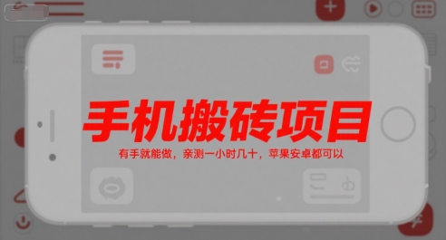 手机搬砖项目，有手就能做，亲测一小时几十，苹果安卓都可以-鼎誉项目网